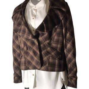 BCBG Maxazria Brown Plaid Jacket. L